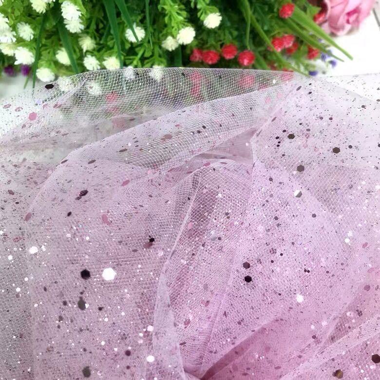 Shiny gilded sequined sheer chiffon fabric suitable for wedding dresses formal gowns and DIY handmade clothing fabrics