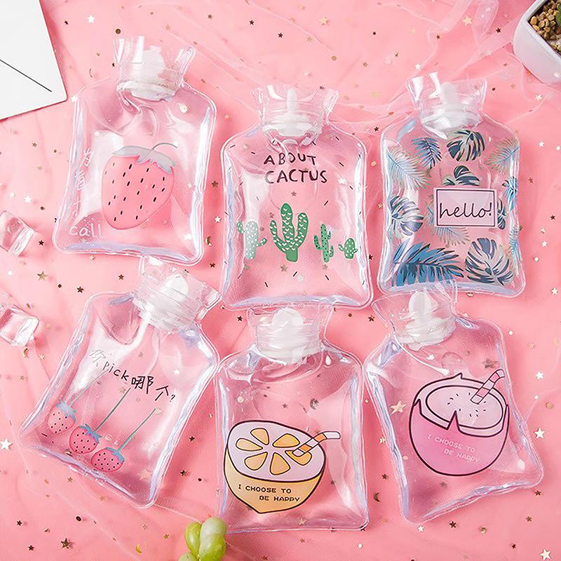Portable Safe Hot Water Bag Cute Girl Heart Relaxing Transparent Warm Water Bottle Household Mini PVC Material Hand Warmer 1pc