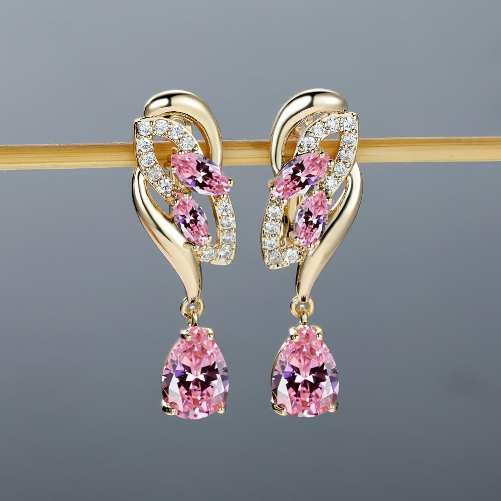 Romantic Flower Dangle Earrings | Golden-Tone Floral Design with Red - Elegant Party & Everyday Jewelry Gifts for Women