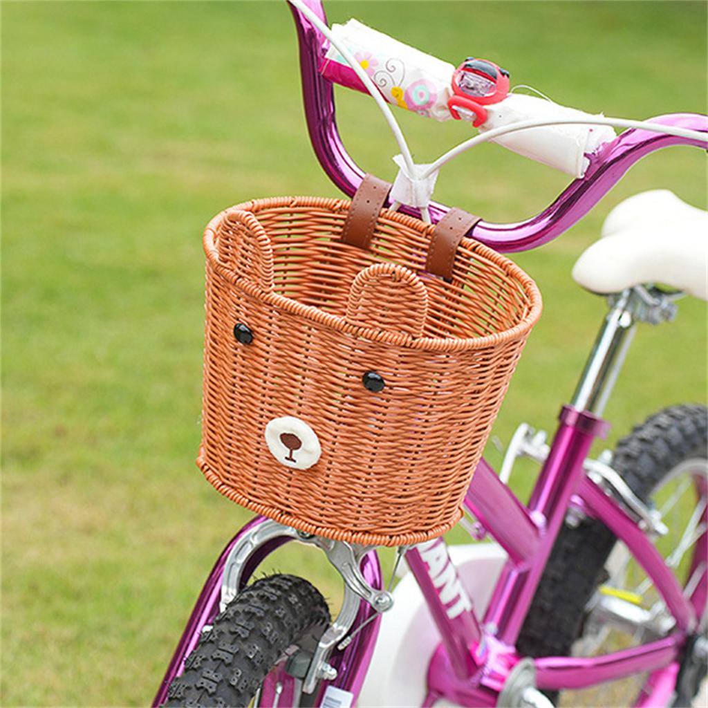 Vintage Woven Front Basket for Kids Bike Natural Rattan Bicycle Basket with Metal Bracket Fits Balance Bike Children Bicycle Accessories