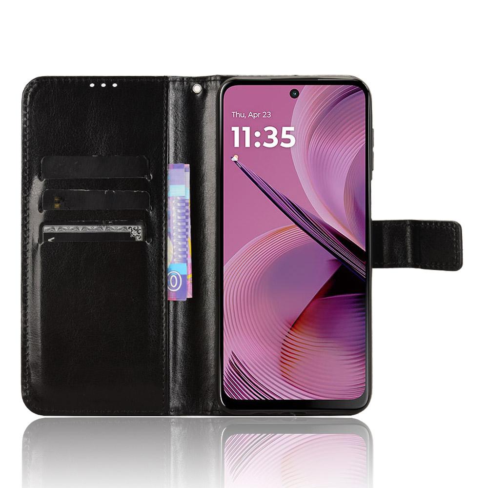 

For Motorola Moto G55 5G Case Crazy Horse Texture PU Leather Phone Wallet Cover Black