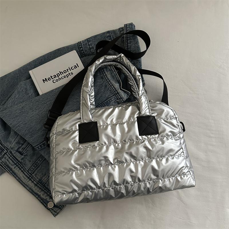 Cotton Bag Women's Autumn and Winter New Fashion Out Large Capacity Shoulder Bag Hand Bag Down Jacket Fabric Boston Bag
