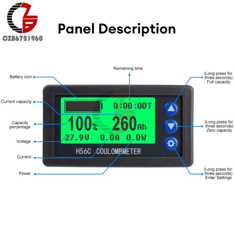 H56CH Coulomb Meter Electric Car Touring Car Battery Level Indicator Voltmeter Amperemeter 12V 24V Capacity Detector 9-100V 400A