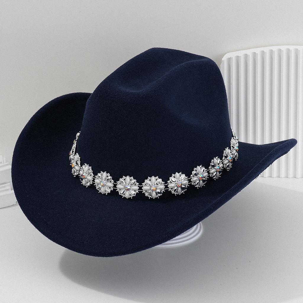 New Top Hat Western Cowboy Hat Metal Flower Rhinestone Gem Hat Chain Accessories Hat Strap Hat