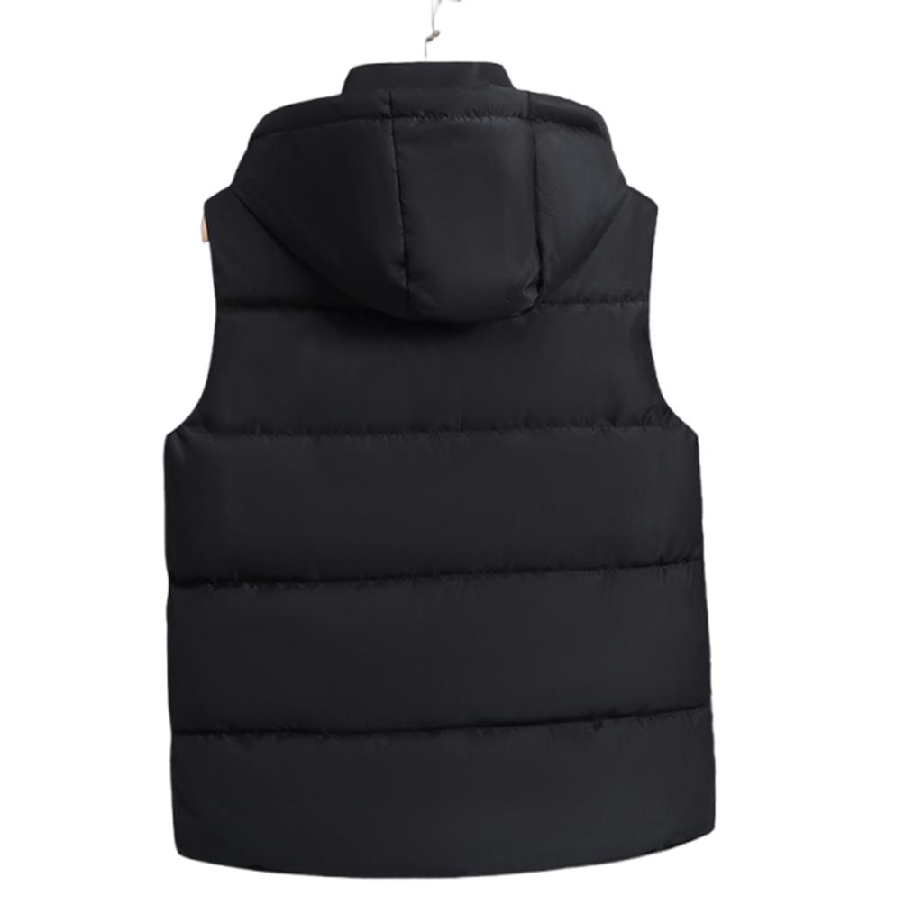 Men's Winter Trend Wear Loose Thick Down Cotton Clip Multi-pocket Solid Color Casual Hooded Vest Coat