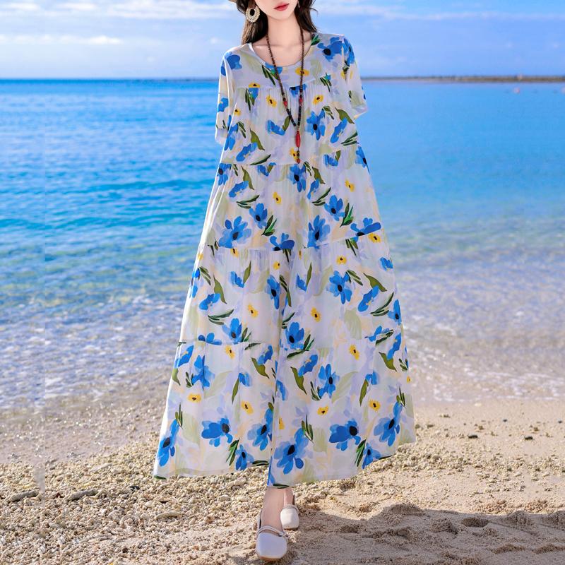 Elegant Long Dresses Summer Clothes Short Sleeve Casual Loose Women Dress