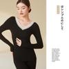 Women's V-Neck Wool Thermal Underwear Set – Seamless Slim Fit for Autumn Warmth
