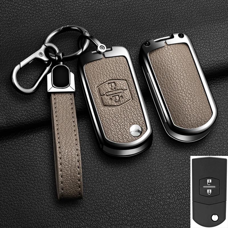 Interior Mouldings New Zinc Alloy Leather Car Flip Key Case Cover for Mazda 2 3 5 6 CX7 CX9 RX8 MX5 MPV Demio Holder Protector K