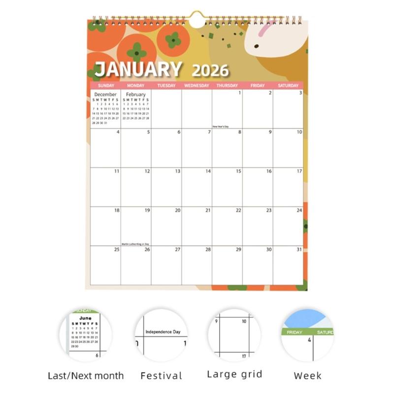2026 Calendar Planner Wall Mount Paper Calendar 12 Month runs from January to December For Home Office School