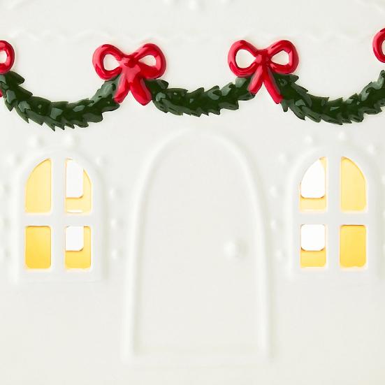 Christmas Village House Figurine LED Lighted White Small House Tabletop Decoration Winter Rustic Farmhouse Holiday Decor for Mantel Tabletop Room