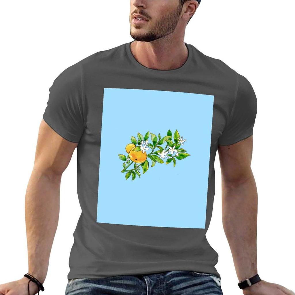 Orange Branch and Flowers TShirt Sports Basic Short Sleeve TShirt