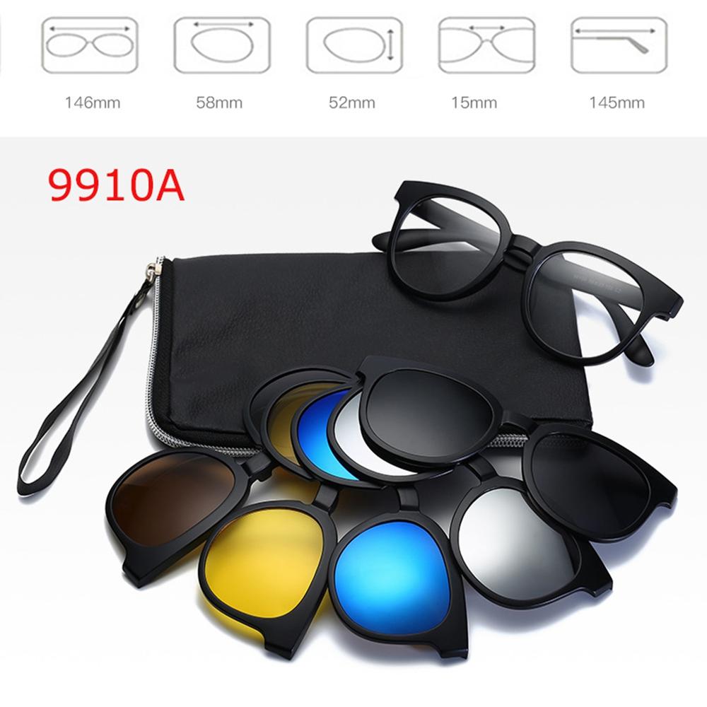 6 In 1 Polarized Sunglasses Men Women Magnetic Clip On Glasses TR90 Optical Prescription Eyeglass Frames Magnet Clips