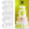 5Pcs Cake Stencil Landmark Building Pattern Baking Tools PVC DIY Dessert Decorating Embossing Mold for Home