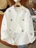 Women's Artistic Cartoon Embroidery Cotton Gauze Long Sleeve Shirt - Fresh & Soft Skin-Friendly Top