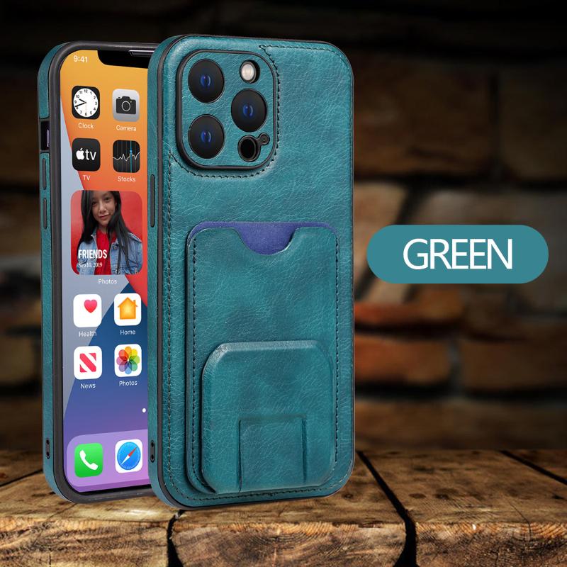 Luxury Solid Color Leather Wallet Card Slot Holder Phone Case For iPhone 16 Pro Max 14 11 12 13 15 Pro Max Shockproof Back Cover