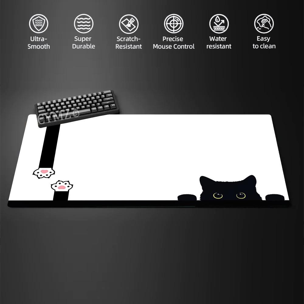 Black Cat Kawaii Mouse Pad White Deskmat Minimalistic Gaming Laptop Large Mousepad Anime Office Carpet Gamer Keyboard Mouse Mats