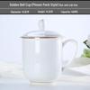 Gold Painted Jingdezhen Ceramic Cup with Lid - High Temp Bone China Tea Cup for Business Meetings and Home