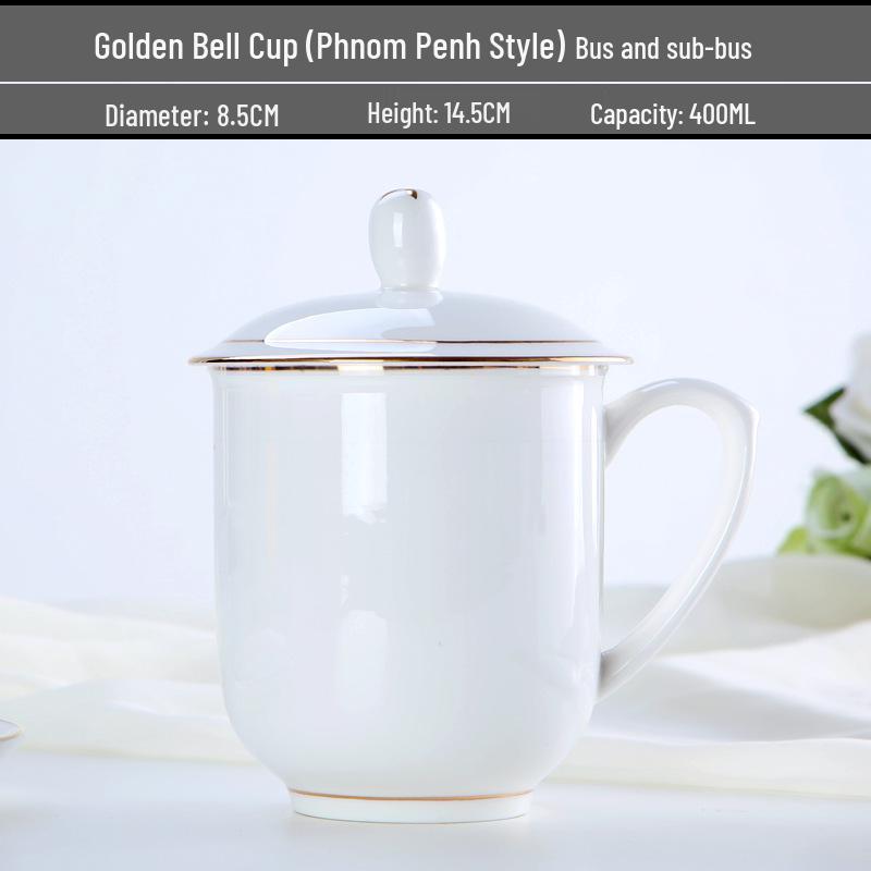 Gold Painted Jingdezhen Ceramic Cup with Lid - High Temp Bone China Tea Cup for Business Meetings and Home