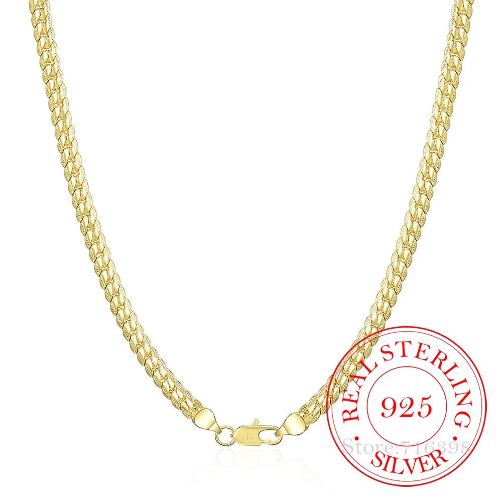 

925 Sterling Silver 18/20/22/24 Inch 18k Gold 6mm Full Sideways Chain Necklace For Women Man Fashion Wedding Party Jewelry Gift 45cm