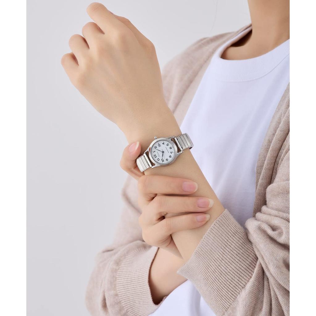 Citizen Analog Date Metal White Q&Q Women's Watch, Waterproof, Display, Band, D015-204,