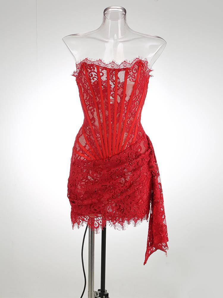 Elegant Lace Waist Tube Top Dress - European & American Style