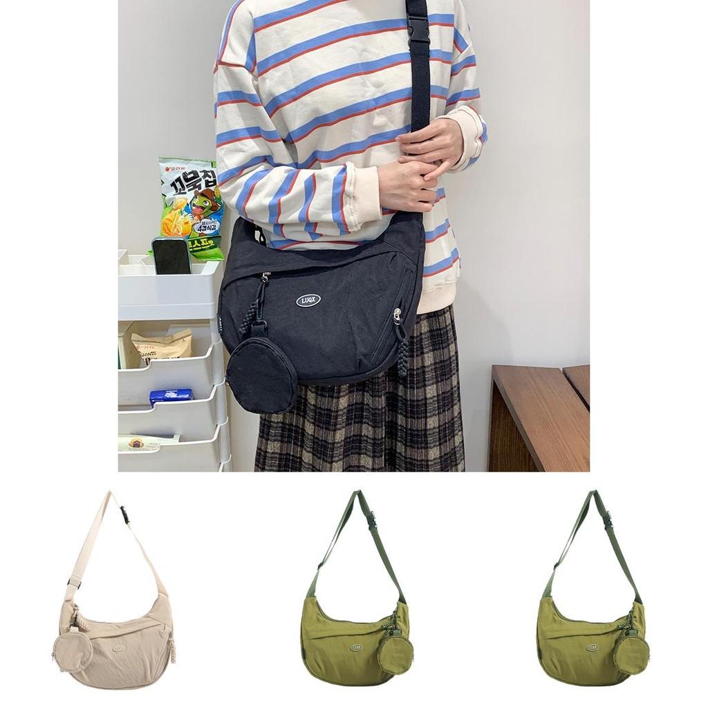 Minimalist Nylon Solid Color Dumpling Bag With Internal Pouch For School And Work
