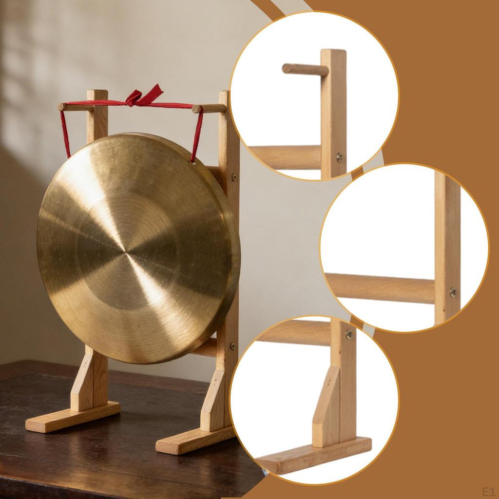 Dřevěný stojan na gong Zvon přenosný displej Zvuková terapie Držák na gongy do 15,75 palce pro