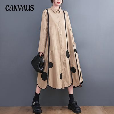 Spring and Autumn Women's Loose Plus Size Lace Printed Mid-Length Literary Vintage Dress