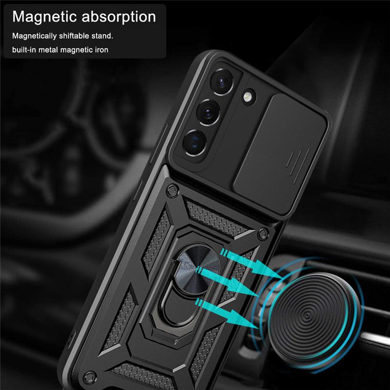 Slide Camera Lens Phone Case For OPPO Realme C21Y C11 C25 C20 C31 C35 9 8 Pro A54 A74 A94 A52 A72 A92 Military Grade Shockproof Armor Ring Cover