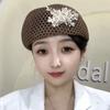 Korean Hollow Out Beret French Women Knit Fabric Cap Sweet Floral Painter Hat Women