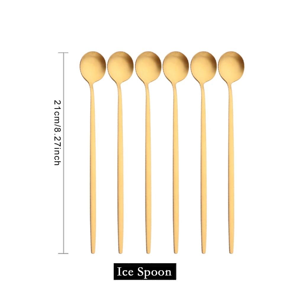 6Pcs Wstern Gold Matte Cutlery Set Stainless Steel Dinnerware Flatware Kitchen Home Dessert Fork Spoon Knife Set Tableware Set
