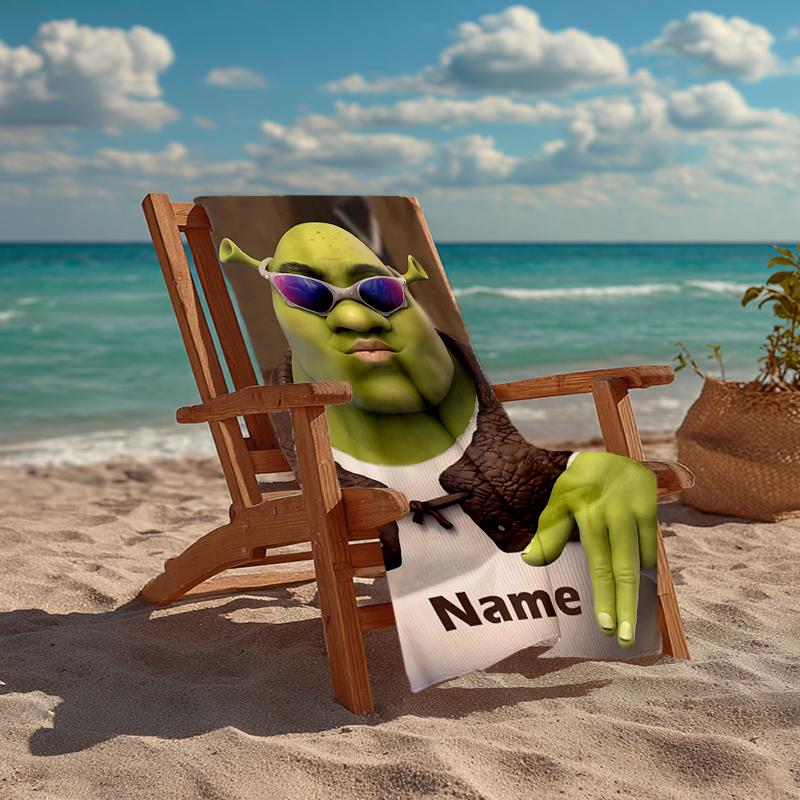 Custom Name Ultra-Soft Beach Towel with Shrek Theme,Ideal for Pool - Camping, Diving - Perfect Travel Essential, Vibrant Beach Towel.