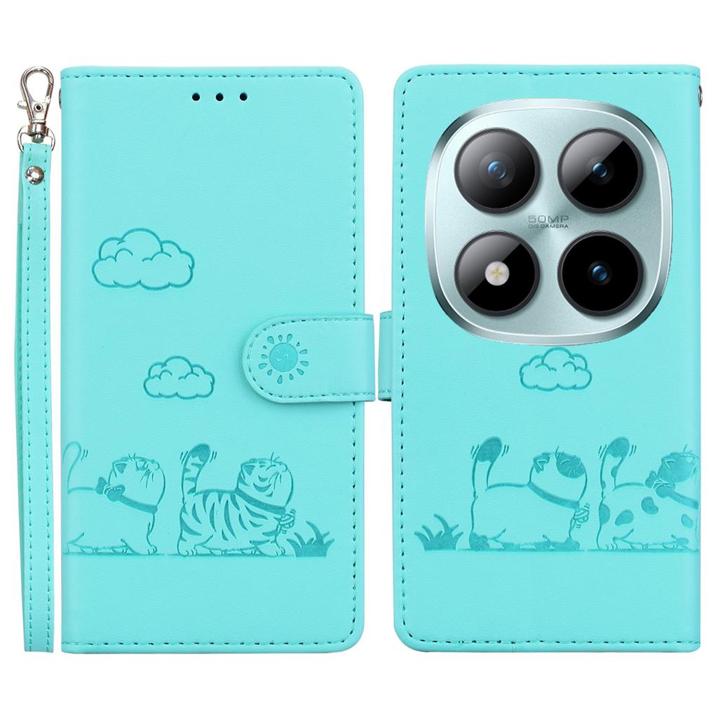 Dla Xiaomi Poco M8 Pro 5G/Redmi Note 15 Pro+ 5G (Światowy) Etui blokujące RFID ze wzorem kotka, wykonane z TPU + skóry PU, z paskiem na nadgarstek