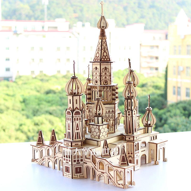 3D Wooden Puzzle Saint Basil's Cathedral Building House Kits Castle Villa Model Jigsaw Teen DIY Toys For Children Kids Gift