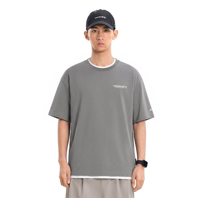 Li-Ning Outdoor CF Quick-Dry Cool Ice Feel Comfortable Loose Round Neck Short Sleeve T-Shirt Unisex Tops Asphalt-Gray ATSW045-7