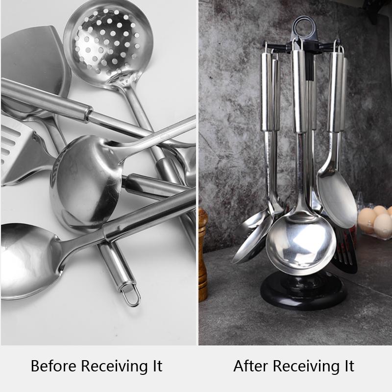 Kitchen Rotary Storage Rack Rotatable Kitchenware Organizer Hooks Spatula Spoon Knife Storage Cabinet Kitchen Accessories New