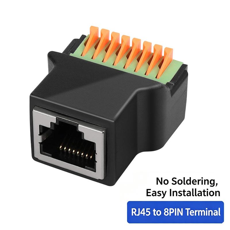 Solderless RJ11 To 8Pin Terminal Block Adapter RJ11 Male Plug / Female Jack To 8P Spring Push Terminal Connector