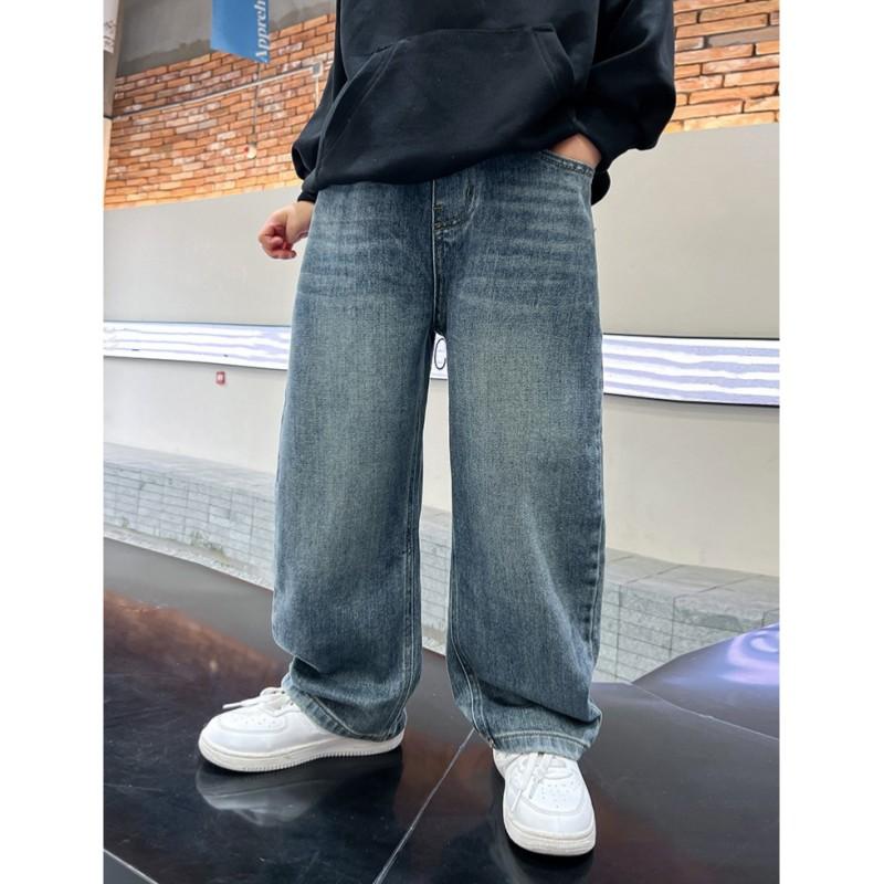 Boys  Spring/Fall Denim Pants—Straight-Leg, Loose-Fit, Wide-Leg Pants for Larger Kids 120