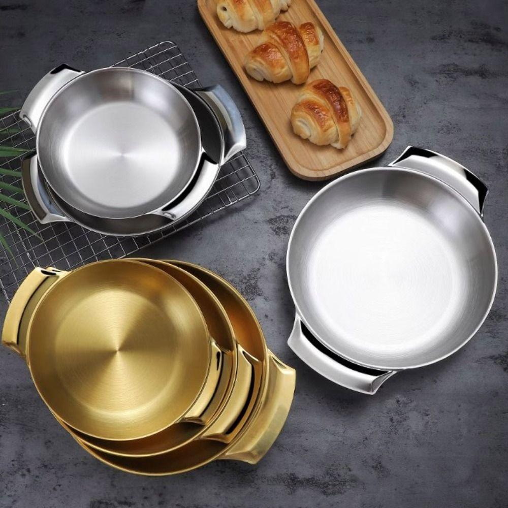 Conjoined Double Handles Cooking Pan Stainless Steel Soup Basin Korean Style Pot  Ramen