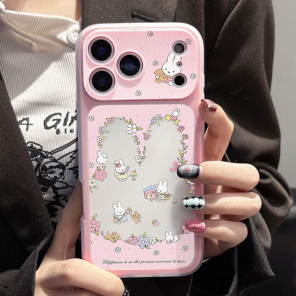 Applicable To iPhone17promax Pink Floral Miffy Rabbit 2-in-1 Mobile Phone Case Apple 16 Niche 15 Generation