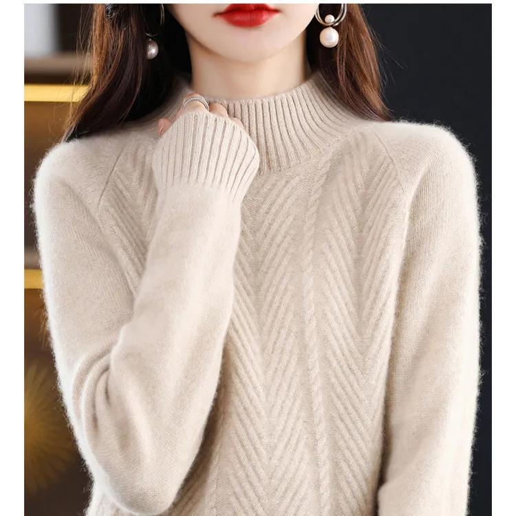 Suéteres de moda Otoño Invierno Cálido Lana Suave Suéter de Manga Larga Jumpers para Mujeres Grueso Suelto Elasticidad Cuello Alto Suéteres Top de Punto