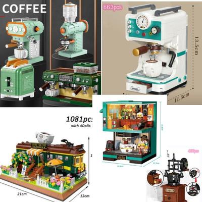 Building Blocks Kids Toys Coffee Shop Full Set 9 Style Bread Machine Bean Grinder  Creative Scenery Children's Toys