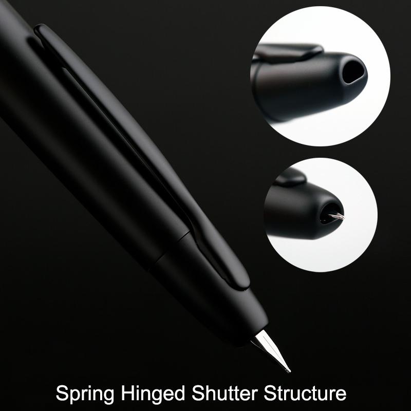 Matte Black MAJOHN A1 Press Fountain Pen Retractable Extra Fine Nib 0.4mm Metal Ink Pen with Converter for Writing