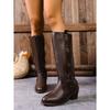 Winter 2025 Fleece Belt Buckle Rivet Mid-heel Knight Boots Plus Size Thick Heel Western Boots Women