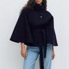 2025 Women's Autumn Winter New Solid Color Cloak Stand Collar Button Belt Trench Coat Fashion Outerwear