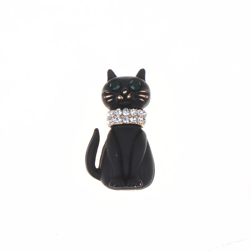 Vintage Lady Oil Dripping Black Cat Brooch Alloy Diamond Inlaid Cartoon Small Brooch  Accessory  Pin