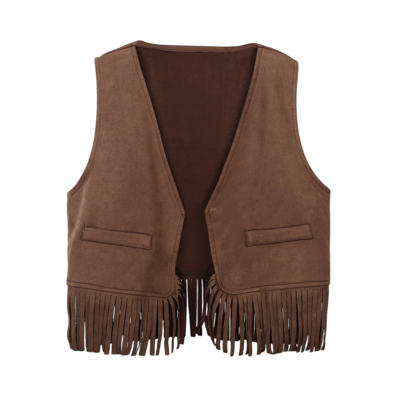 

Детский жилет без рукавов с бахромой - Свободная летняя майка 160 кофейный