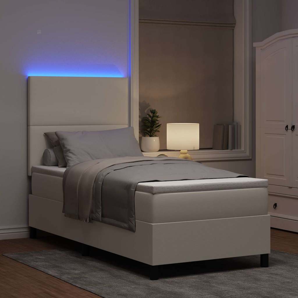 LED Box Spring Bed in Cream and White 80 x 200 cm Cord Fabric
