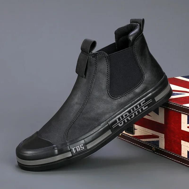 Fashion 2024New Men Boots Fashion Casual Leather Boot High Top Sneakers for Men Winter Plush Warm Cotton Boots Platform Boot Ankle Botas