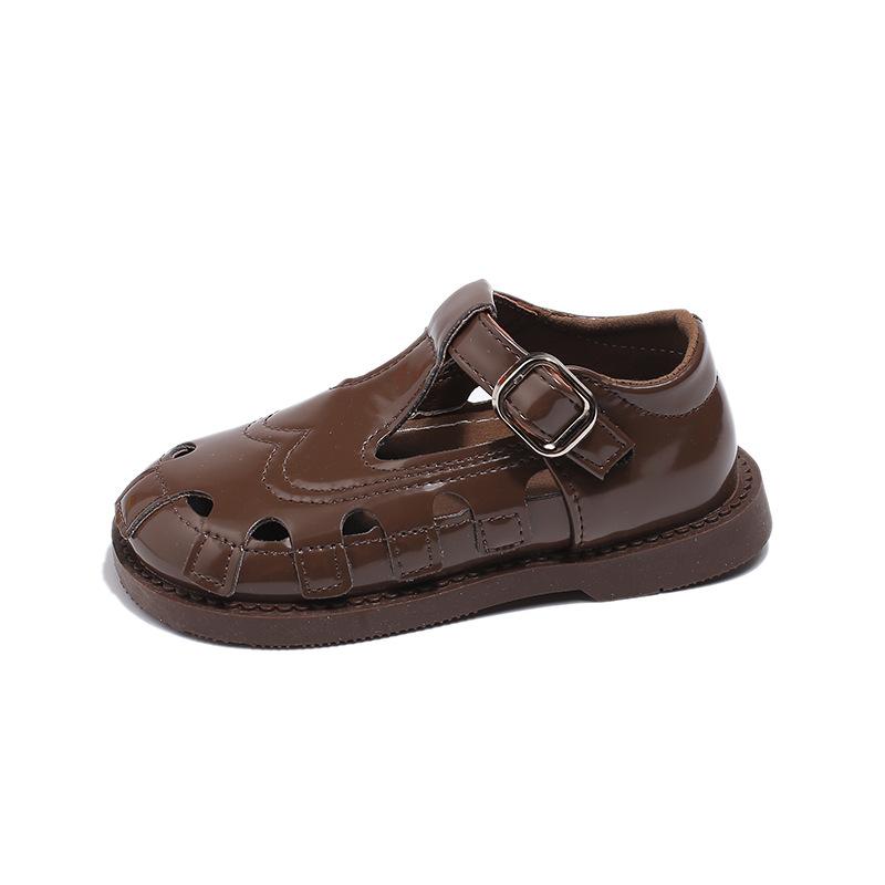 Girl Sandals Summer New Leather Cut-outs Children Solid Color Flat Shoes Fashion Kids Boy Causal Beach School Sandals Soft Soled
